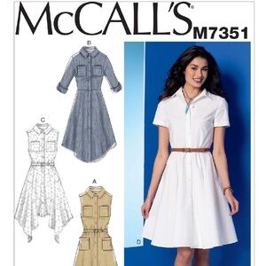 M7351 McCall's Sewing Pattern Misses' Shirtdresses with Pockets and Belt